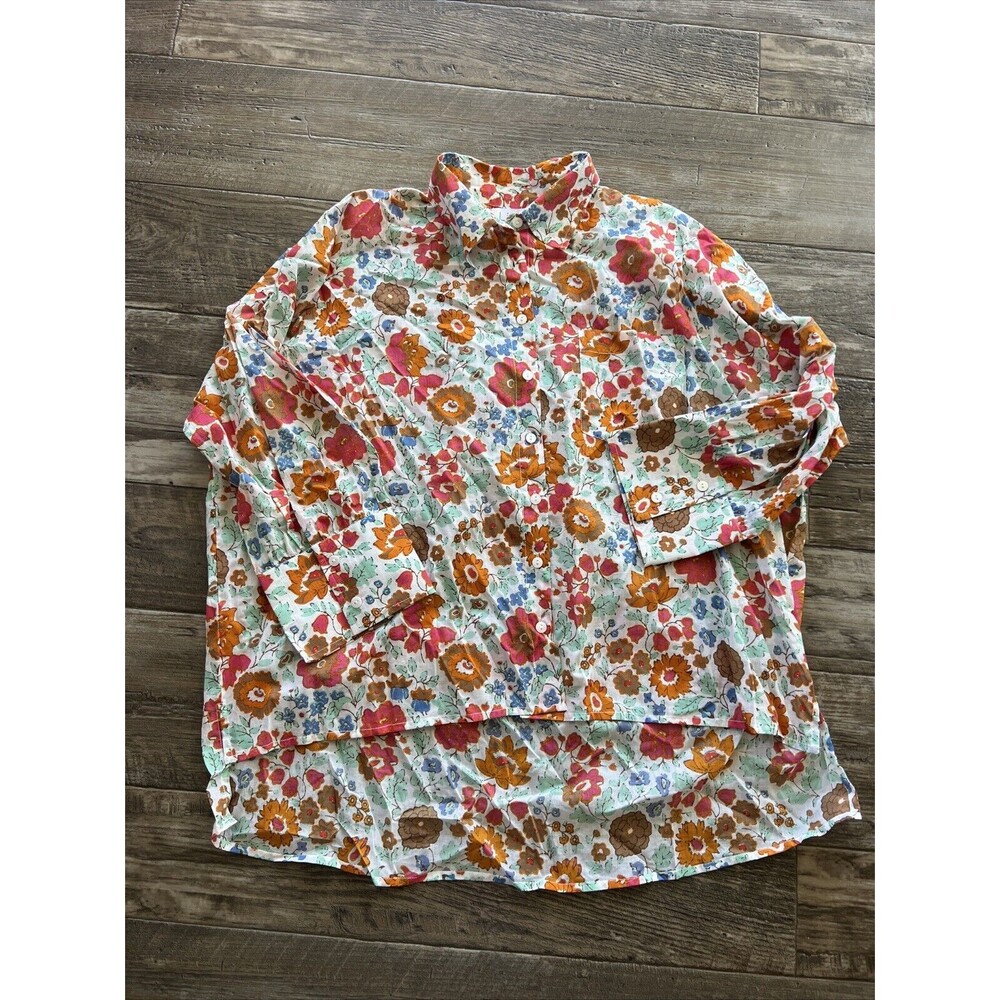 Livro Wimberly Shirt Summer Garden Hi-Low Hem Button Down 100 Cotton Size Large